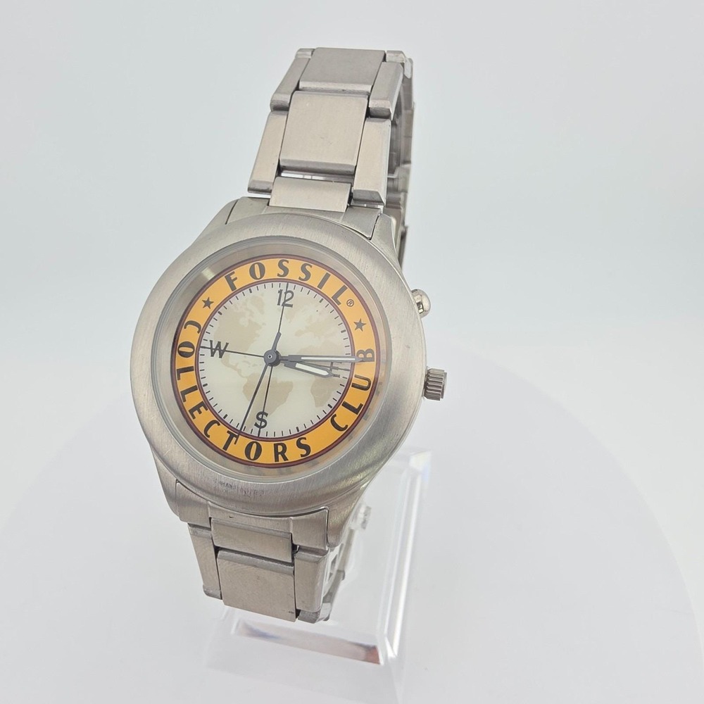 Vintage 1997 FOSSIL Compass Watch Limited Edition LE-9489 Collectors Club Map 8"